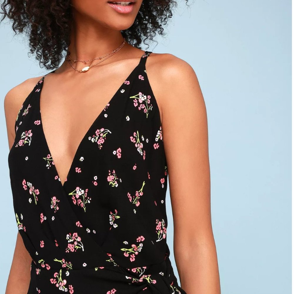 FREE PEOPLE Black Floral Surplice Romper Skort - Picture 4 of 4